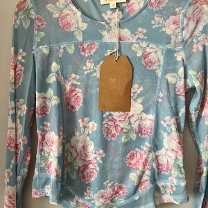Listicle Floral Pink and Blue Crop Top